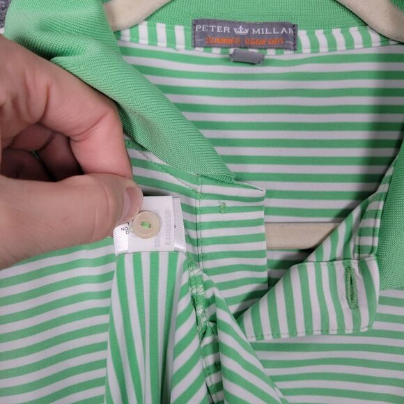 PETER MILLAR Summer Comfort Green Striped Short Sleeve Polo Shirt SIZE LARGE - Picture 4 of 14